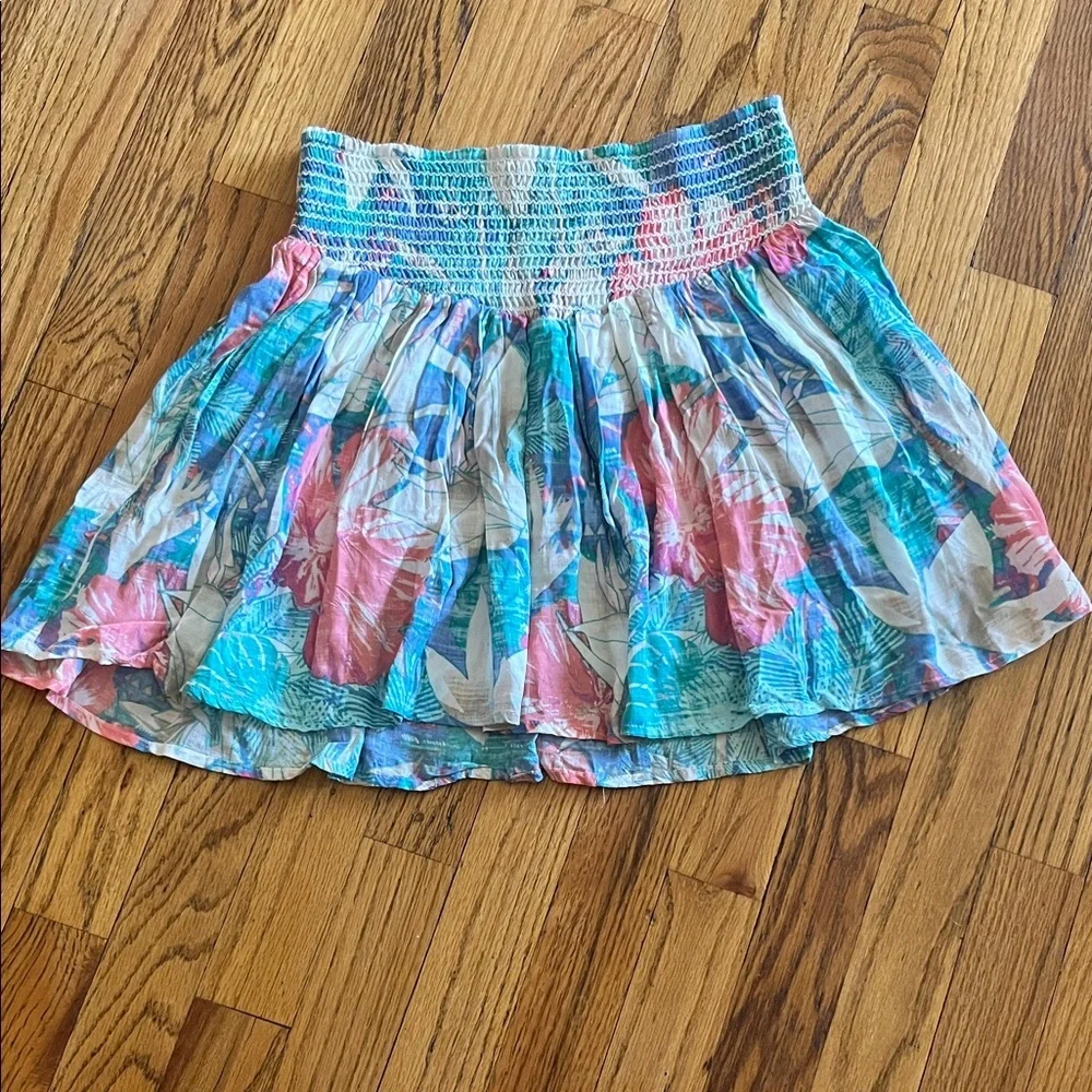 Aeropostale Pink & Blue Floral Smocked Mini Skirt